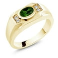 thumbnail image 1 of Gem Stone King 1.35 Cttw Ring for Men in 18K Yellow Gold Plated Silver with Green Chrome Diopside and White Moissanite | Gemstone Birthstone | Oval 8X6MM | (Size 9), 1 of 3