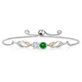 thumbnail image 1 of Gem Stone King 1.36 Ct Green Created Emerald E-F Lab Grown Diamond 925 Silver and 10K Yellow Gold Bracelet for Women, 1 of 3