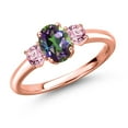 thumbnail image 1 of Gem Stone King 18K Rose Gold Plated Silver Green Mystic Topaz and Pink Lab Grown Diamond Engagement Ring for Women | 1.36 Cttw | Oval 7X5MM | Gemstone November Birthstone | Size 8, 1 of 6