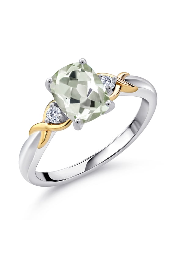 1.36 Ct Green Prasiolite E-F Lab Grown Diamond 925 Silver and 10K Yellow Gold Ring