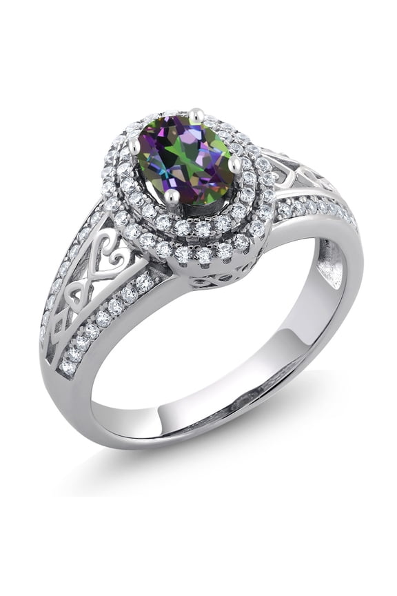 1.36 Ct Oval Green Mystic Topaz 925 Sterling Silver Ring