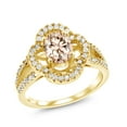thumbnail image 1 of Gem Stone King 1.37 Ct Oval Peach Morganite 18K Yellow Gold Plated Silver Spotlight Ring (Size 8), 1 of 4