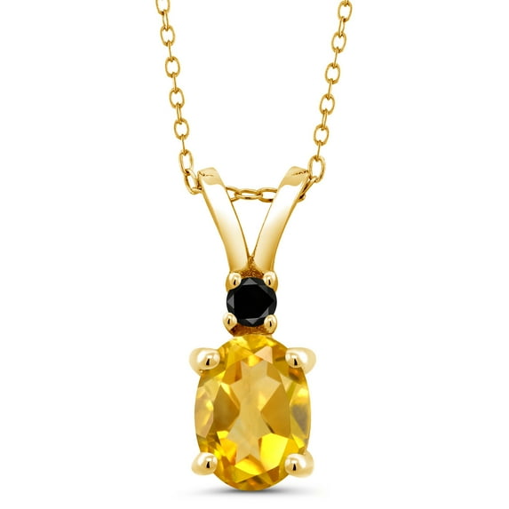 Gem Stone King 1.37 Ct Yellow Citrine Black Diamond 18K Yellow Gold Plated Silver Pendant with Chain