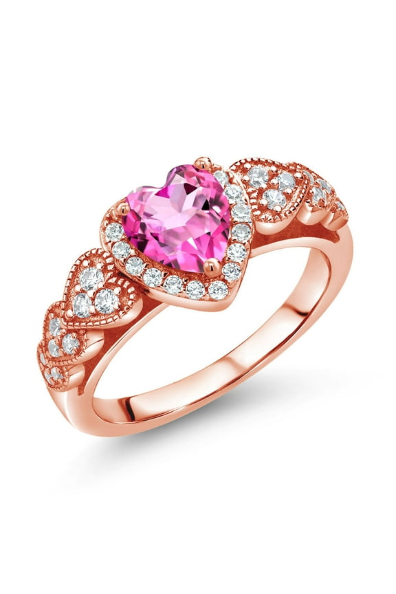 1.38 Ct Heart Shape Pink Mystic Topaz 18K Rose Gold Plated Silver Ring