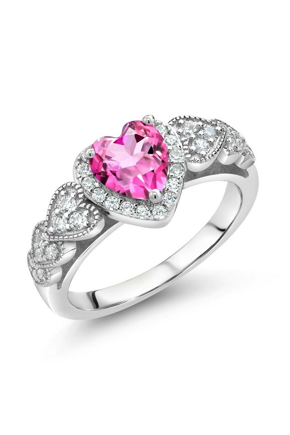 1.38 Ct Heart Shape Pink Mystic Topaz 925 Sterling Silver Ring