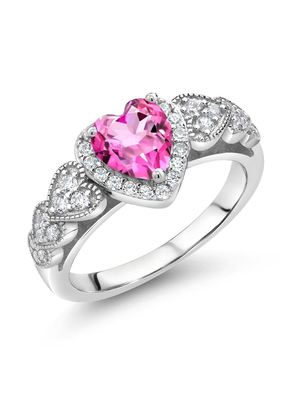1.38 Ct Heart Shape Pink Mystic Topaz 925 Sterling Silver Ring