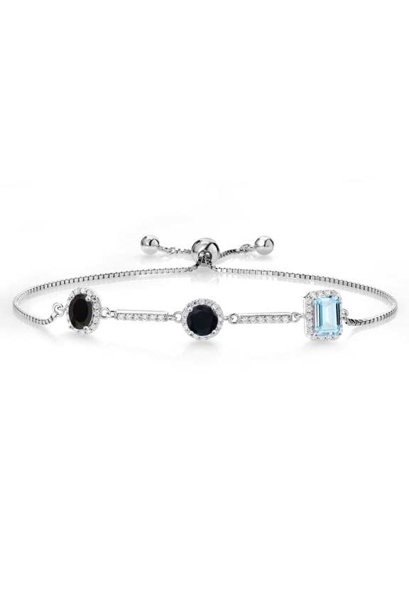 1.38 Ct Oval Black Onyx 925 Sterling Silver Bracelet for Women