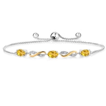 Gem Stone King 1.38 Ct Oval Yellow Citrine 925 Silver and 10K Yellow Gold Lab Grown Diamond Adjustable Infinity Bracelet for Women Mother's Mom Wife Her