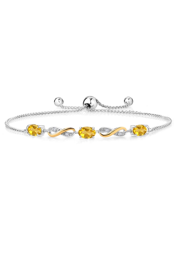1.38 Ct Oval Yellow Citrine 925 Silver and 10K Yellow Gold Lab Grown Diamond Adjustable Infinity Bracelet for Women Mother's Mom Wife Her