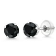 thumbnail image 1 of Gem Stone King 1.38 Ct Round 5mm Black Sapphire 10K White Gold Stud Earrings for Women Men, 1 of 6