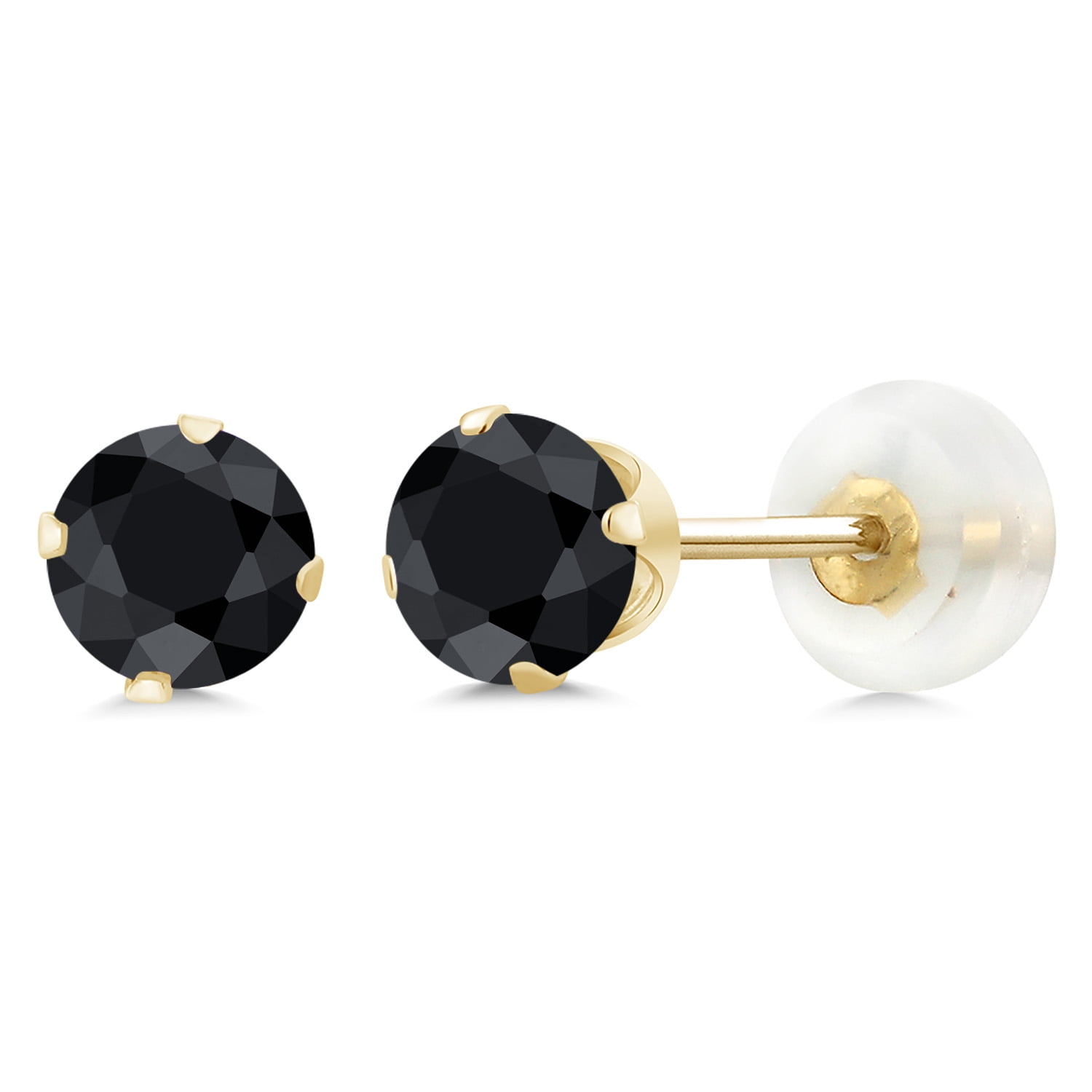 Gem Stone King 1.38 Ct Round 5mm Black Sapphire 10K Yellow Gold Stud Earrings for Women Men