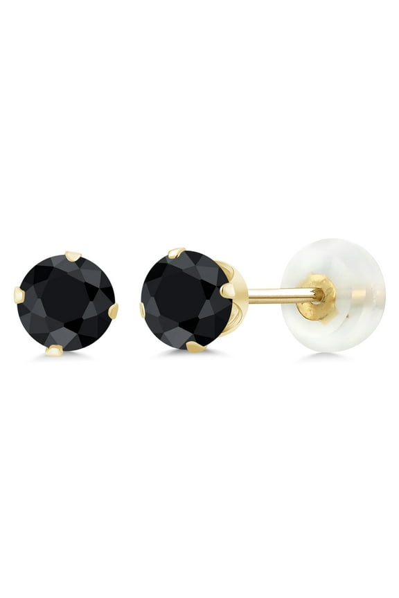1.38 Ct Round 5mm Black Sapphire 10K Yellow Gold Stud Earrings for Women Men