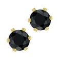 thumbnail image 1 of Gem Stone King 1.38 Ct Round 5mm Black Sapphire Brass Yellow Gold Plated Brass Stud Earrings for Women Men, 1 of 3