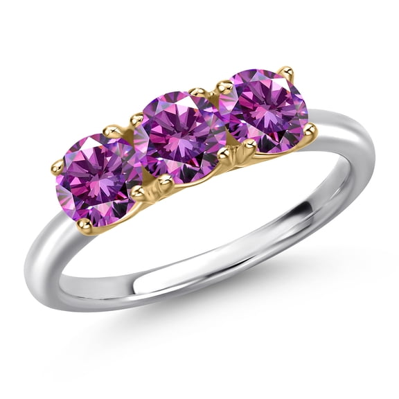 Gem Stone King 10K Two Tone Gold Fancy Purple Zirconia Engagement Ring for Women | 1.38 Cttw | Round 5MM | Gemstone Birthstone | Size 7