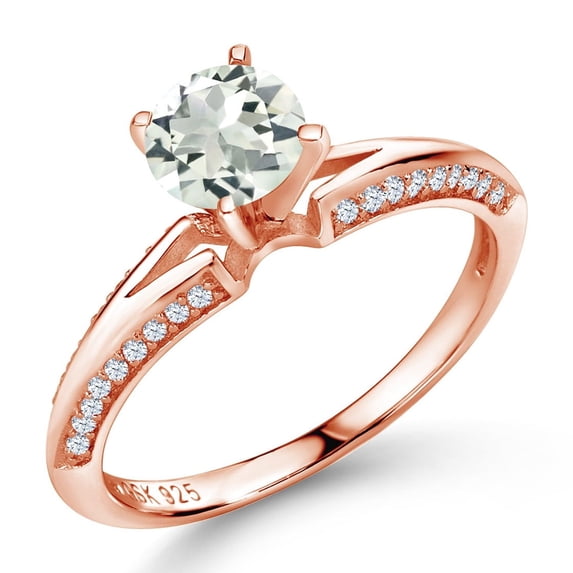 Gem Stone King 1.38 Ct Round Green Prasiolite 18K Rose Gold Plated Sterling Silver Ring (Size 9)