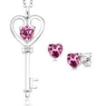 thumbnail image 1 of Gem Stone King 1.38 Ct Round Pink Tourmaline 925 Sterling Silver Pendant and Earrings Jewelry Set, 1 of 3