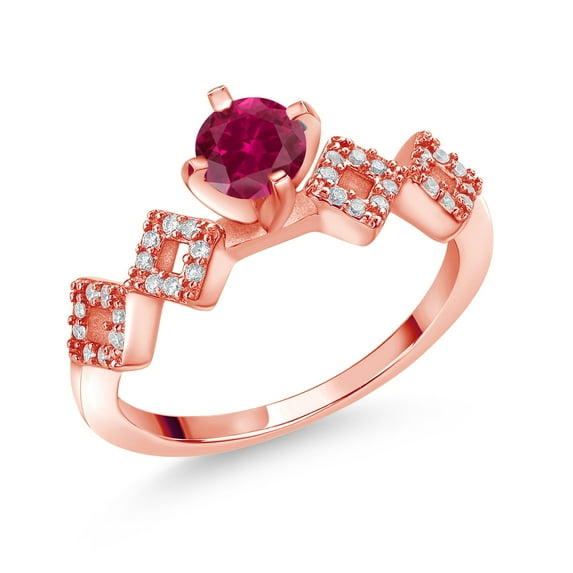Gem Stone King 1.38 Ct Round Red Created Ruby 18K Rose Gold Plated Silver Ring (Size 8)