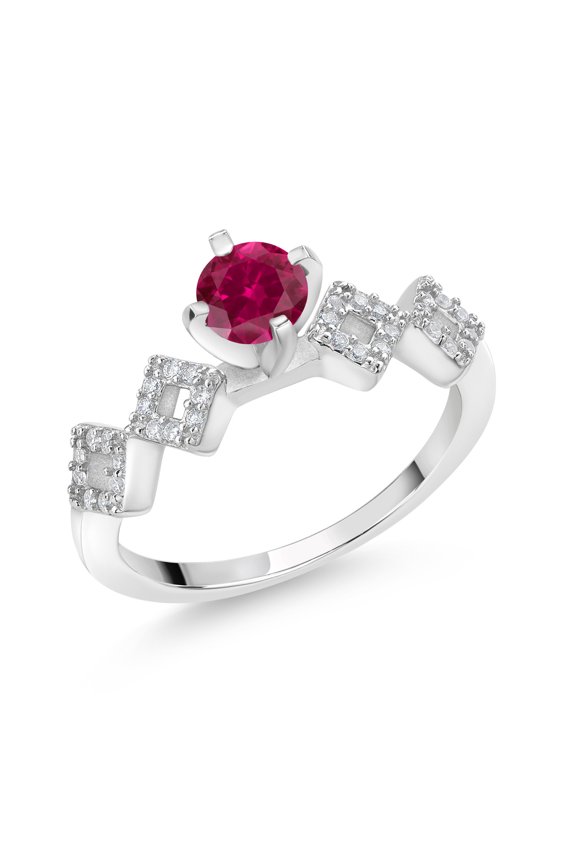 1.38 Ct Round Red Created Ruby 925 Sterling Silver Ring (Size 6)