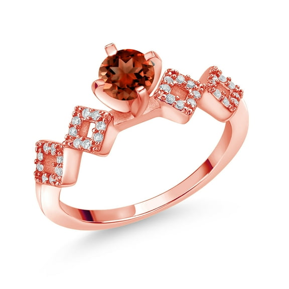 Gem Stone King 1.38 Ct Round Red Garnet 18K Rose Gold Plated Silver Ring (Size 6)