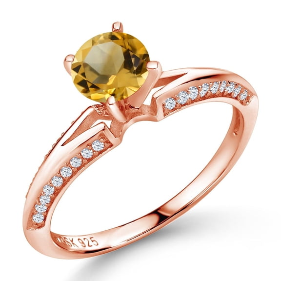 Gem Stone King 1.38 Ct Round Yellow Citrine 18K Rose Gold Plated Sterling Silver Ring (Size 9)