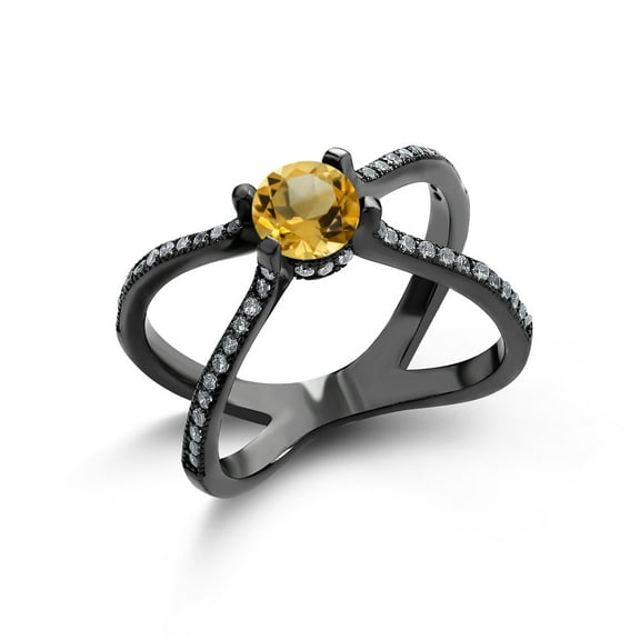 Gem Stone King 1.38 Ct Round Yellow Citrine 925 Sterling Silver Ring (Size 5)