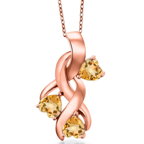 Gem Stone King 1.38 Ct Yellow Citrine 18K Rose Gold Plated Silver Pendant With Chain