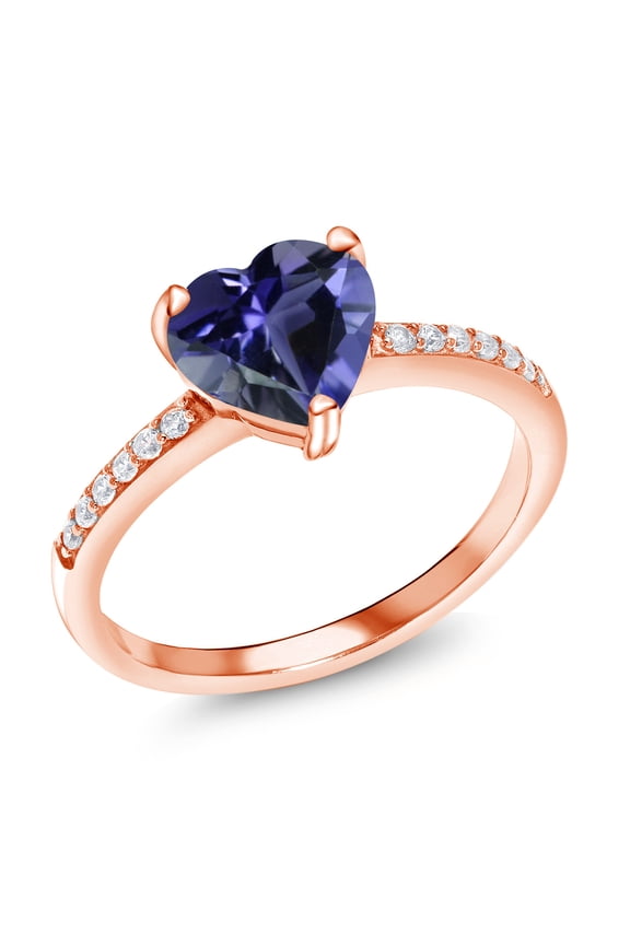 1.39 Ct Heart Shape Blue Iolite 18K Rose Gold Plated Silver Ring