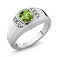 thumbnail image 1 of Gem Stone King 1.39 Cttw Green Peridot and White Created Sapphire Ring for Men in 925 Sterling Silver | Oval 8X6MM | Available in Size 9,10,11,12,13, 1 of 6