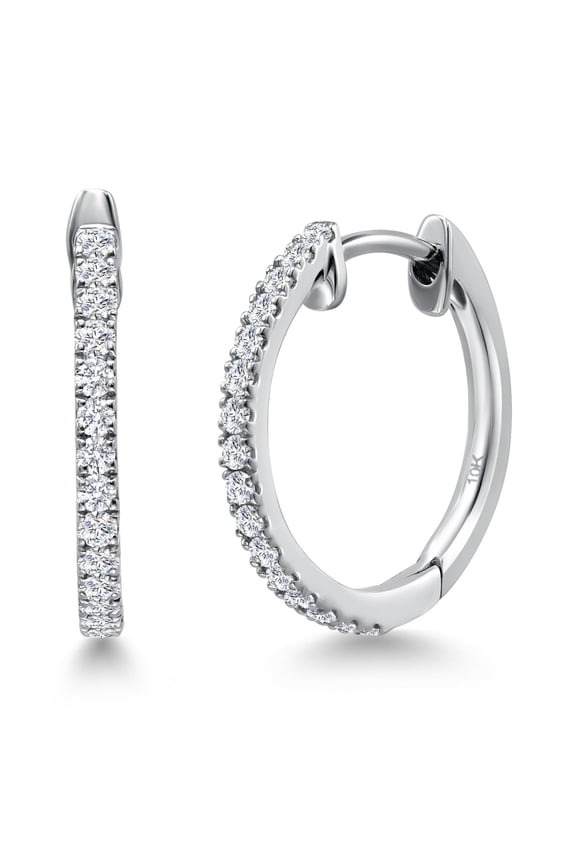 1/4 Cttw Solid 10K White Gold Lab Grown Round Cut Diamond Hoop Earrings | Gold Earrings for Women | G-H Color | VS-SI Clarity | 18MM = 0.70 inch