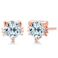 thumbnail image 1 of Gem Stone King 1.40 Ct 5mm Sky Blue Created Sapphire 18K Rose Gold Plated Silver Kitty Cat Stud Earrings for Women Men, 1 of 4