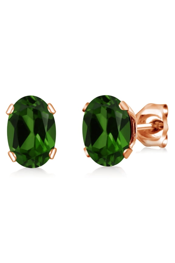 1.40 Ct 7x5mm Green Chrome Diopside 18K Rose Gold Plated Silver Stud Earrings for Women Men