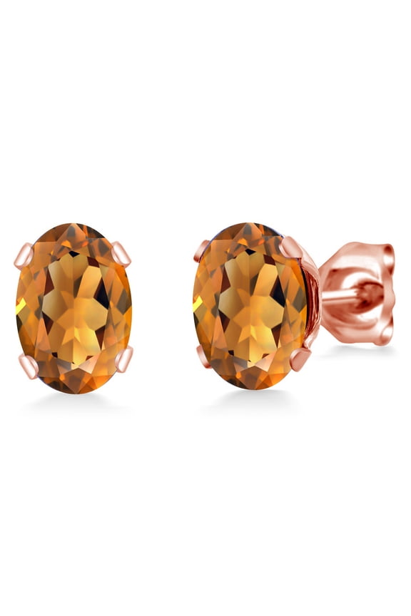 1.40 Ct 7x5mm Orange Red Madeira Citrine Brass Rose Gold Plated Brass Stud Earrings for Women Men