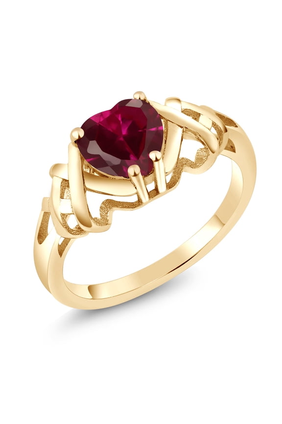 1.40 Ct Heart Shape Red Created Ruby 18K Yellow Gold Plated Silver Ring (Size 8)