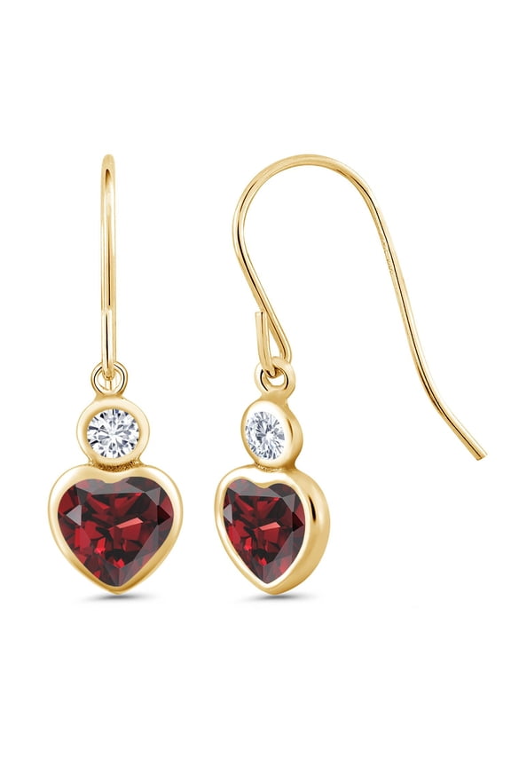 1.40 Ct Heart Shape Red Garnet G/H Lab Grown Diamond 14K Yellow Gold Earrings