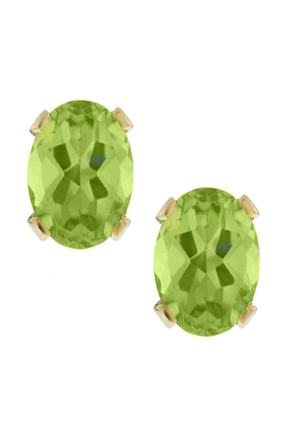 1.40 Ct Oval 7X5MM Green Peridot Gold Plated Gemstone Birthstone Stud Earrings for Women Men