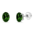 thumbnail image 1 of Gem Stone King 1.40 Ct Oval 7x5mm Green Chrome Diopside 14K White Gold Stud Earrings for Women Men, 1 of 6