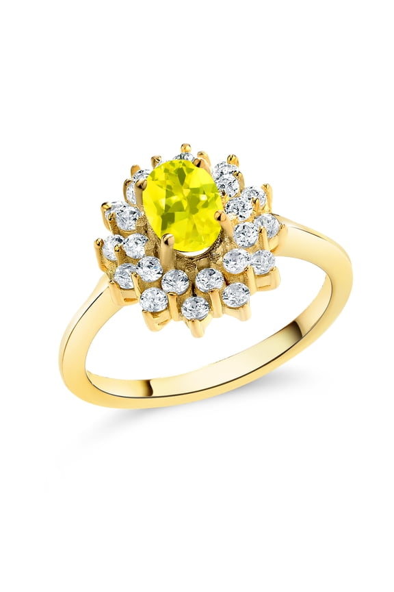 1.40 Ct Oval Canary Mystic Topaz 18K Yellow Gold Plated Silver Flower Ring (Size 7)