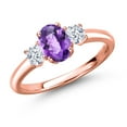 thumbnail image 1 of Gem Stone King 18K Rose Gold Plated Silver Purple Amethyst and White Zirconia Engagement Ring for Women | 1.40 Cttw | Oval Checkerboard 7X5MM | Gemstone February Birthstone | Size 7, 1 of 6