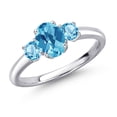 thumbnail image 1 of Gem Stone King 925 Sterling Silver Swiss Blue Topaz Engagement Ring for Women | 1.40 Cttw | Oval Checkerboard 7X5MM | Gemstone November Birthstone | Size 5, 1 of 6