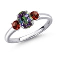 thumbnail image 1 of Gem Stone King 925 Sterling Silver Green Mystic Topaz and Red Garnet Engagement Ring for Women | 1.40 Cttw | Oval 7X5MM | Gemstone November Birthstone | Size 8, 1 of 6