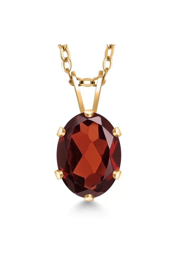 1.40 Ct Oval Shape Red Garnet Yellow Gold Plated Silver Pendant + 18 inch Chain