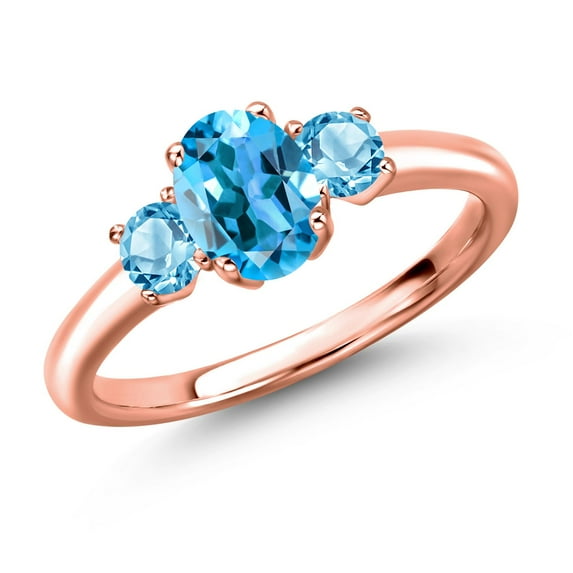 Gem Stone King 18K Rose Gold Plated Silver Swiss Blue Topaz Engagement Ring for Women | 1.40 Cttw | Oval 7X5MM | Gemstone November Birthstone | Size 8