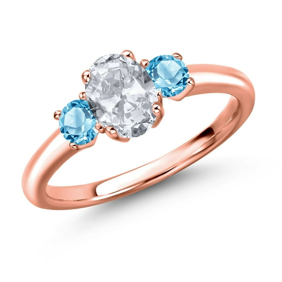 Gem Stone King 18K Rose Gold Plated Silver White Topaz and Swiss Blue Topaz Engagement Ring for Women | 1.40 Cttw | Oval 7X5MM | Gemstone November Birthstone | Size 9