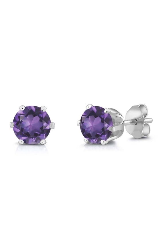 1.40 Ct Round 6mm Purple Amethyst Brass Silver Plated Brass Stud Earrings for Women Men