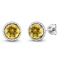 thumbnail image 1 of Gem Stone King 1.40 Ct Round 6mm Yellow Citrine 925 Sterling Silver Stud Earrings for Women Men, 1 of 2