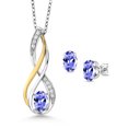 thumbnail image 1 of Gem Stone King 1.41 Ct Blue Tanzanite E-F Lab Grown Diamond 925 Silver and 10K Yellow Gold Pendant and Earrings Jewelry Set, 1 of 3