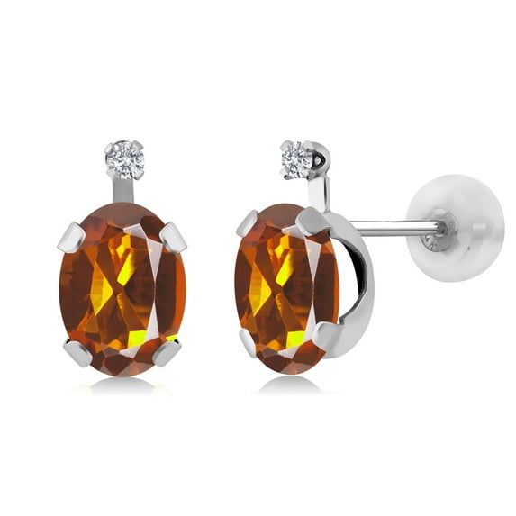 Gem Stone King 1.41 Ct Orange Red Madeira Citrine G/H Lab Grown Diamond 14K White Gold Earrings