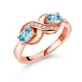 thumbnail image 1 of Gem Stone King 1.41 Ct Oval Blue Zircon White Created Sapphire 18K Rose Gold Plated Silver Ring, 1 of 5