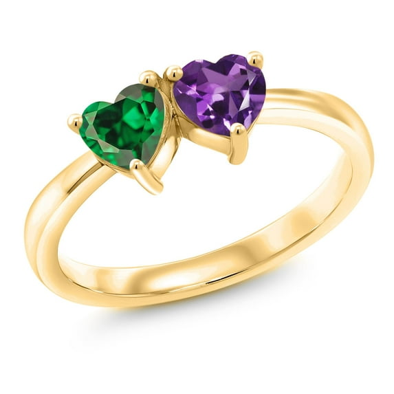 Gem Stone King 1.42 Ct Green Zirconia Purple Amethyst 18K Yellow Gold Plated Silver Ring (Size 7)