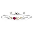 thumbnail image 1 of Gem Stone King 1.42 Ct Peach Morganite Red Created Ruby 925 Silver and 10K Yellow Gold Lab Grown Diamond Bracelet for Women, 1 of 3